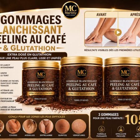 GOMMAGE BLANCHISSANT PEELING AU CAFÉ & GLUTATHION – NOUVELLE FORMULE (remplace celui déjà sur site web « GOMMAGE PEELING BLANCHISSANT AU CAFÉ, GLUTATHION & HUILE D’ARGAN»)