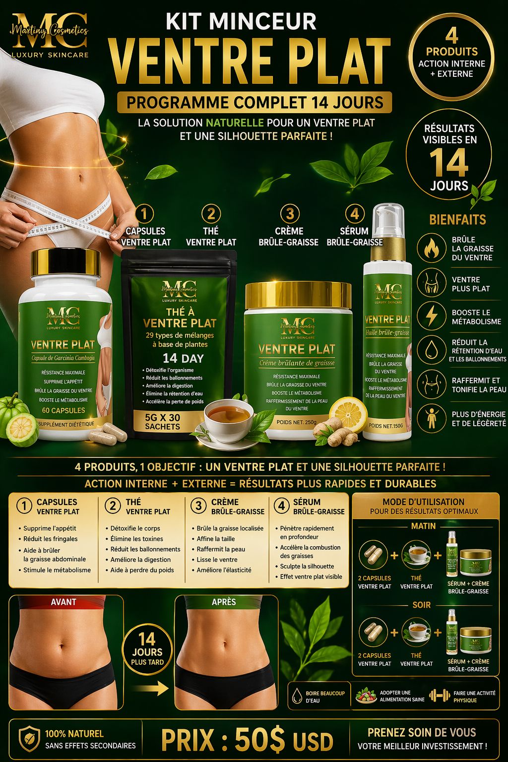 KIT MINCEUR VENTRE PLAT – PROGRAMME COMPLET 14 JOURS